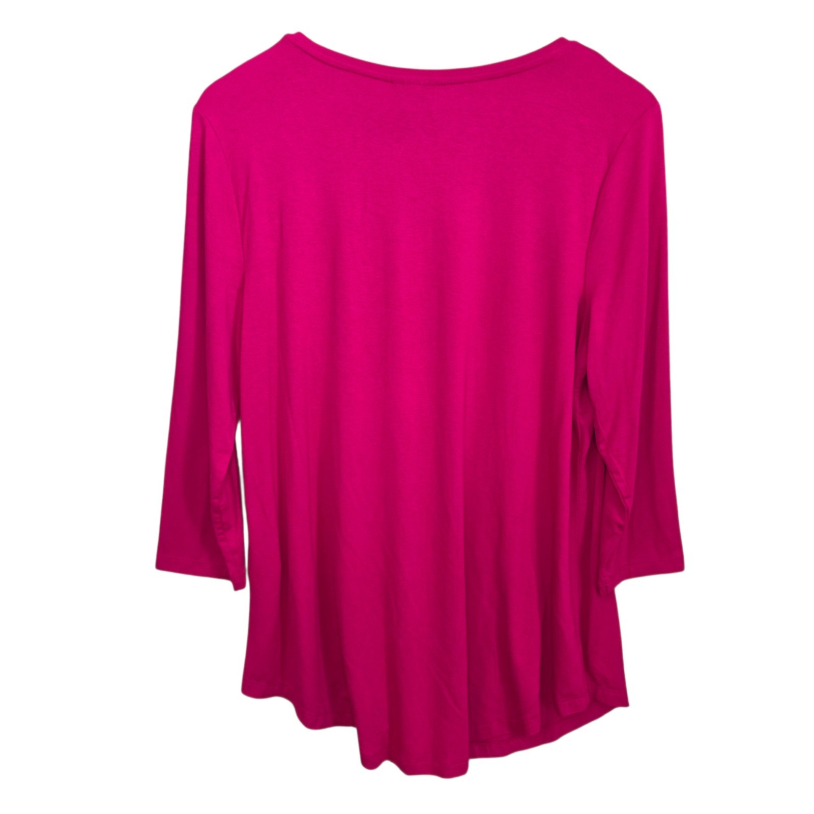JM Collection Top Womens Medium Fuchsia Scoop Neck 3/4 Sleeve Tee Casual Stretch