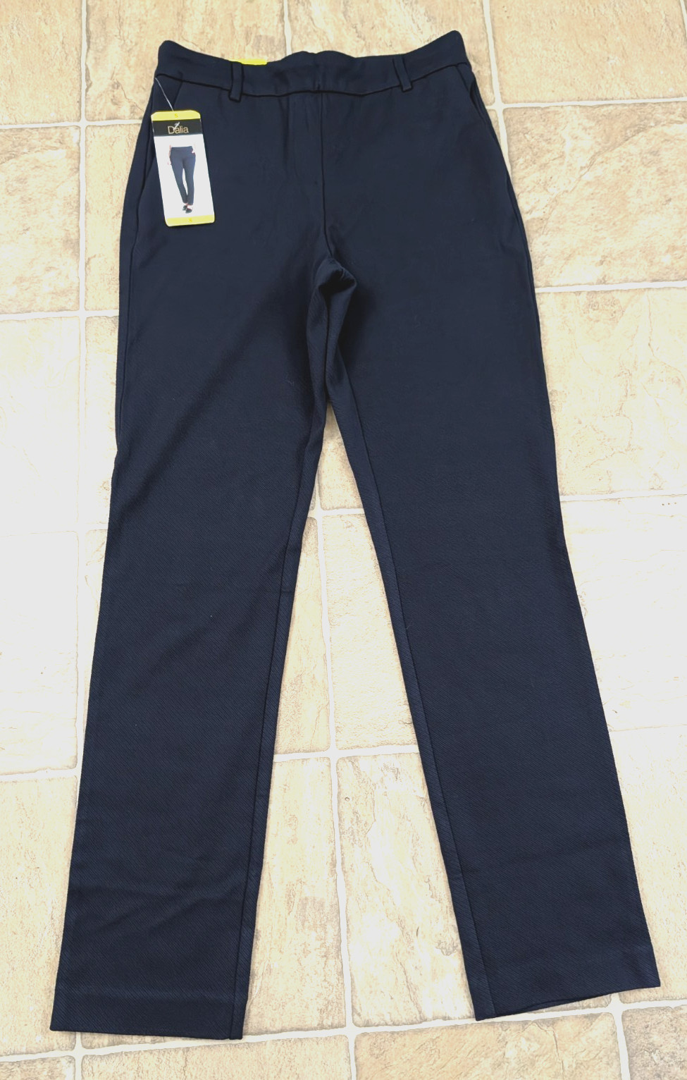 New Dalia sz S Ponte Knit Pants navy blue pull on stretchy tummy control 3545