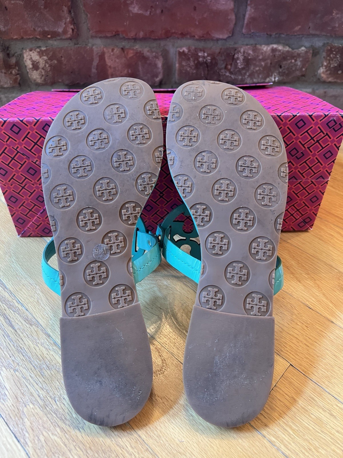Tory Burch Island Turquoise Leather Miller Sandals