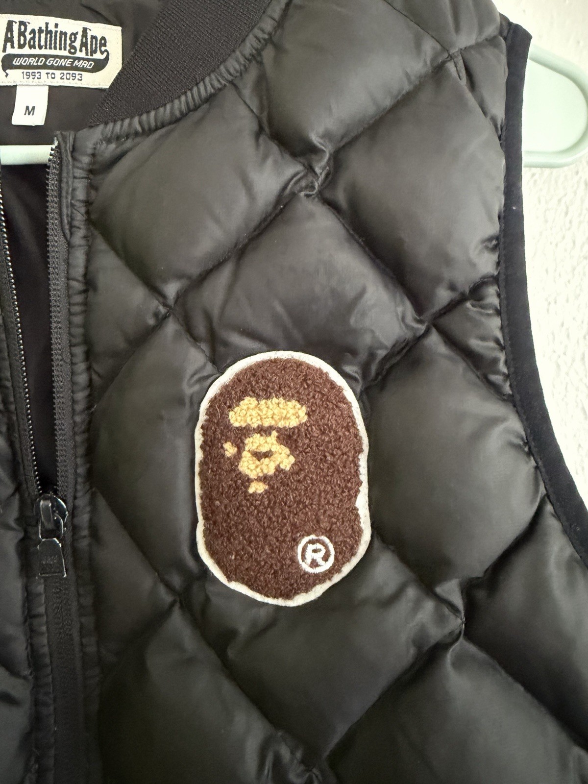 A Bathing Ape Men’s Black Down Puffer Vest Full Zip Logo Patch Size M