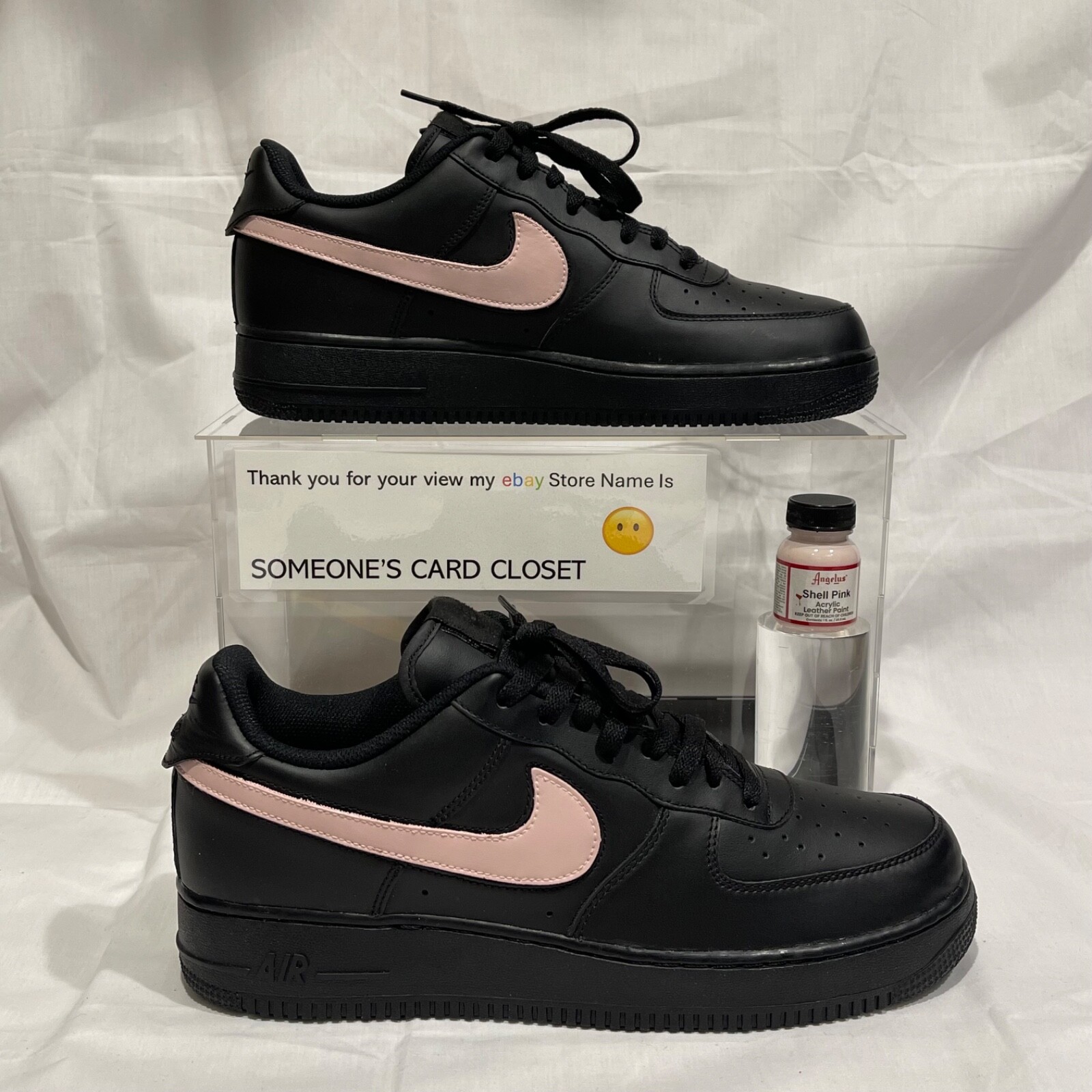 Nike Air Force 1 Low Black (Shell Pink Custom Painted Swoosh) SC-#72B
