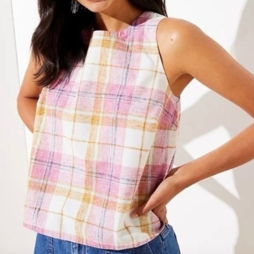 LOFT Beach Women’s XS Plaid Tulip Back Tank Blouse