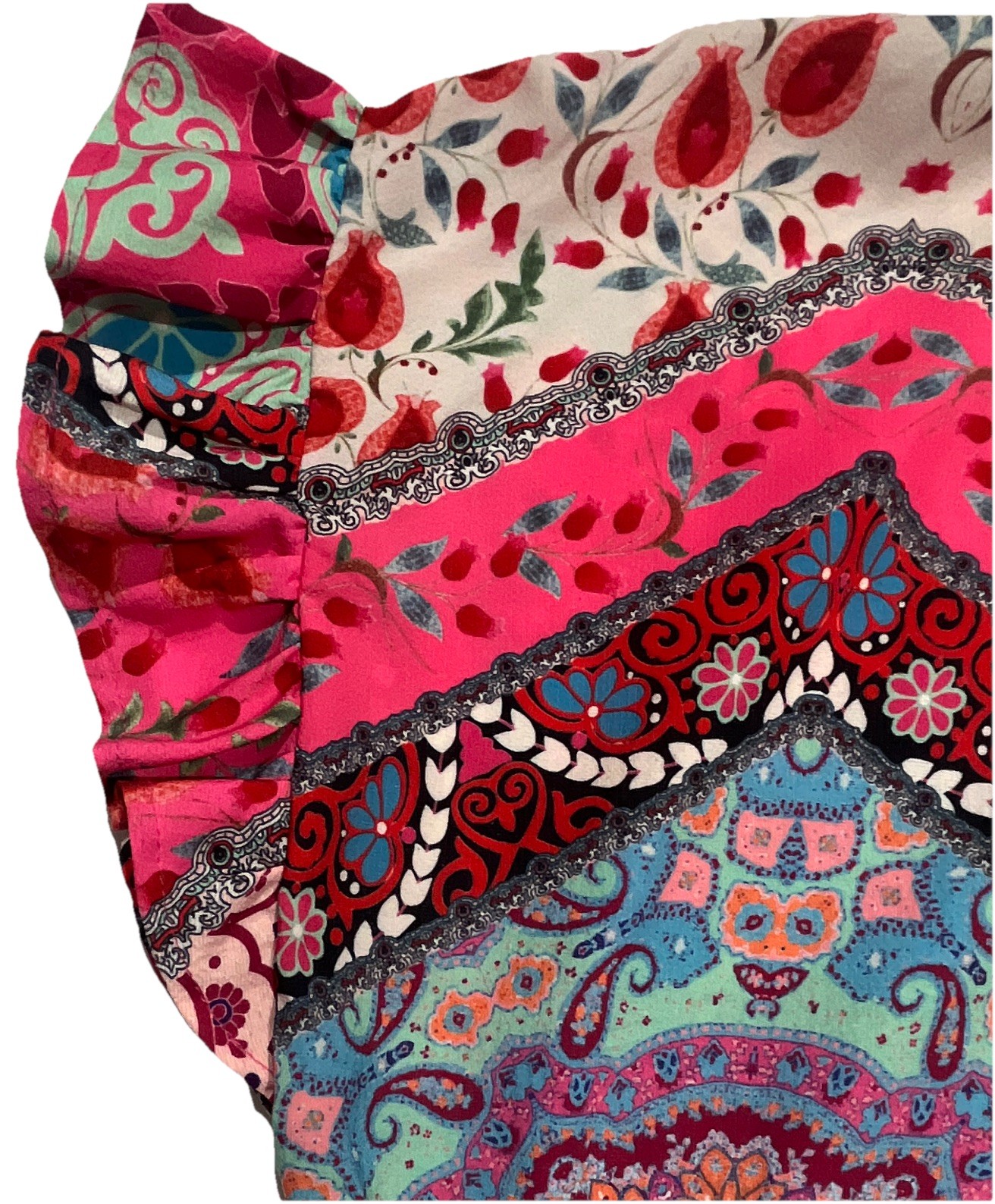 UMGEE Multicolor Paisley V-Neck Tunic Blouse Ruffle Short Sleeve Women’s M