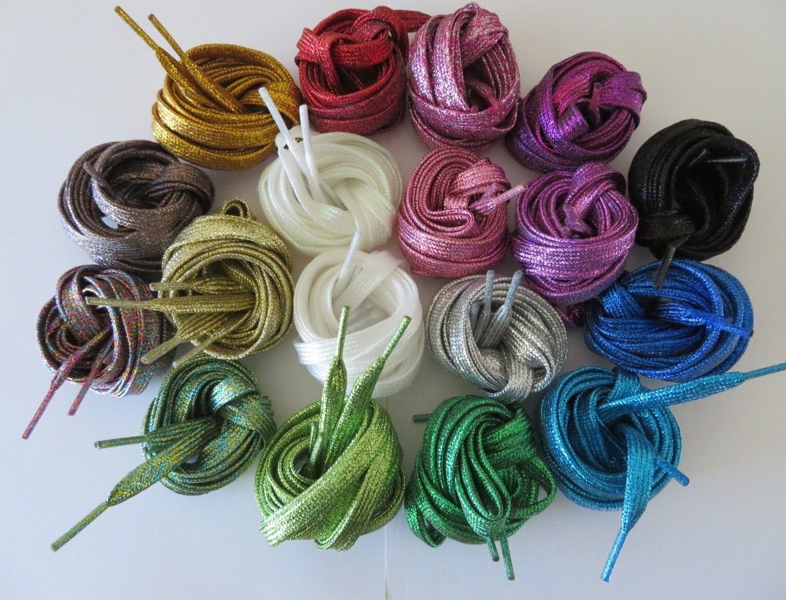 FLAT Sparkly Metallic Glitter SHOELACES 45″, 52″, 57″ Sneaker Shoes Strings