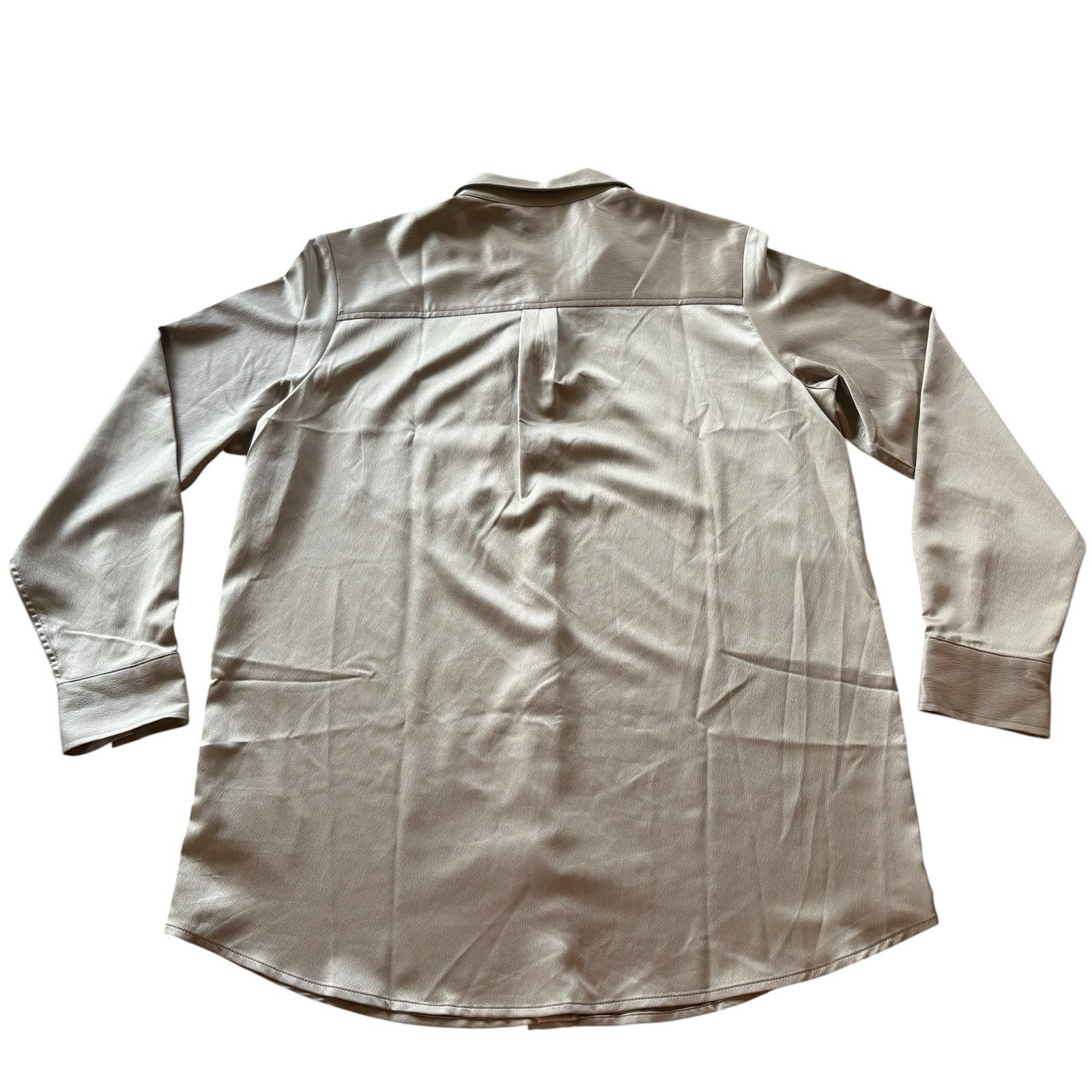 GAP Satin Button Down Long Sleeve Boyfriend Shirt Top Taupe Brown Sz Medium