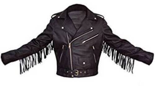 Men’s Black Fringe Tasseled Genuine Lambskin Leather Jacket