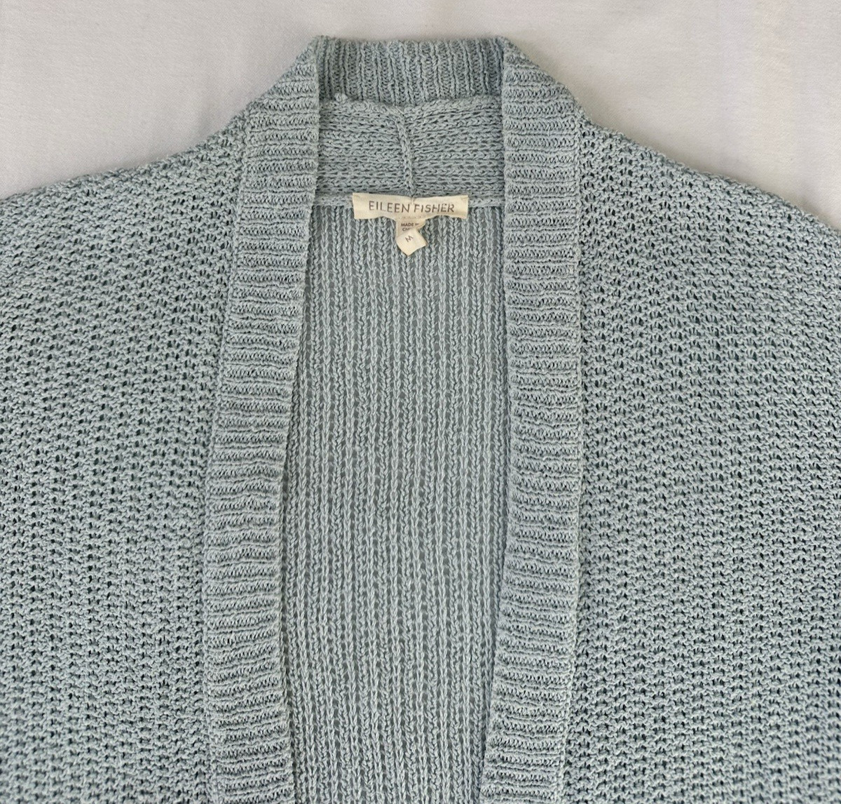 Eileen Fisher Open Knit Silk Linen Cropped Cardigan Shrug Sweater Light Blue M