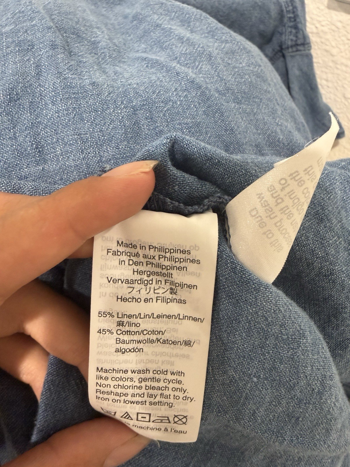 Madewell Blue Chambray Linen Cotton Ruffle Short Sleeve Collared Button-Up XS