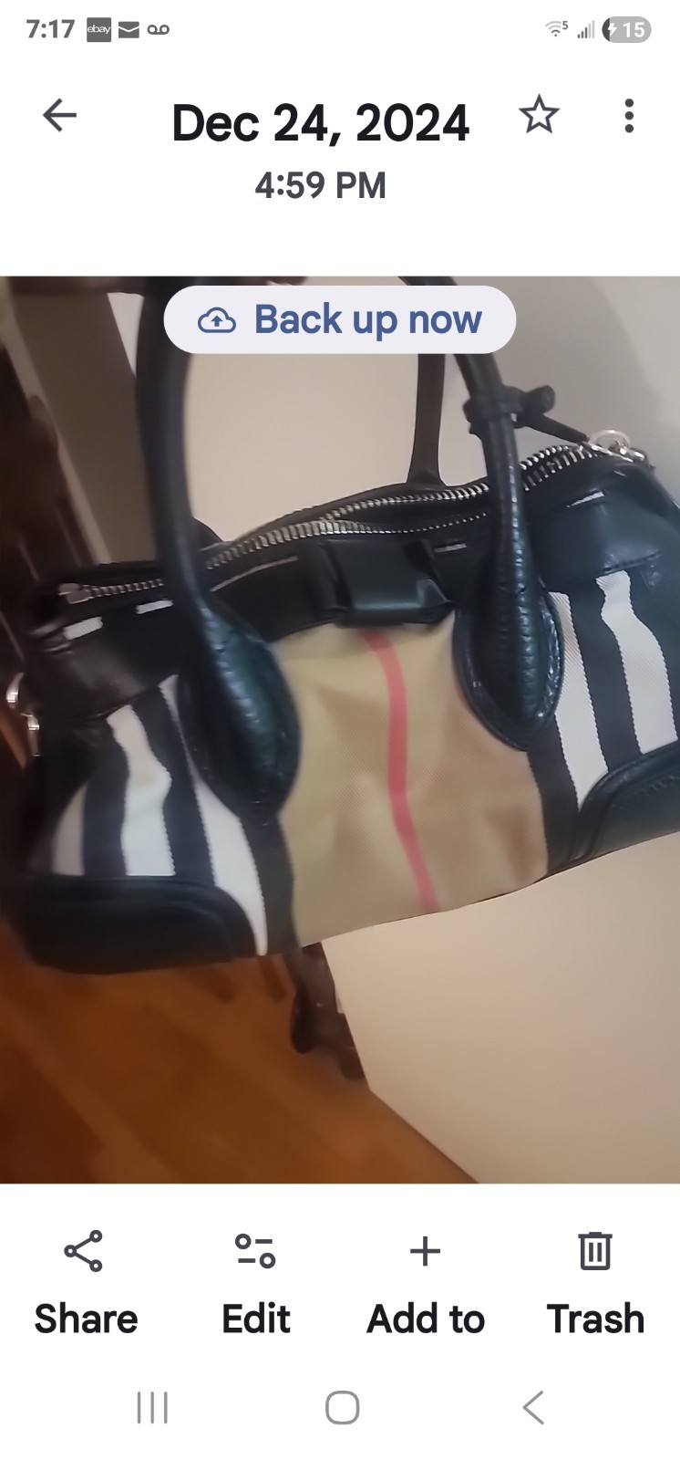 Authentic Burberry Prosum Check Print Leather Trimmed Top Handle Satchel Hanbag