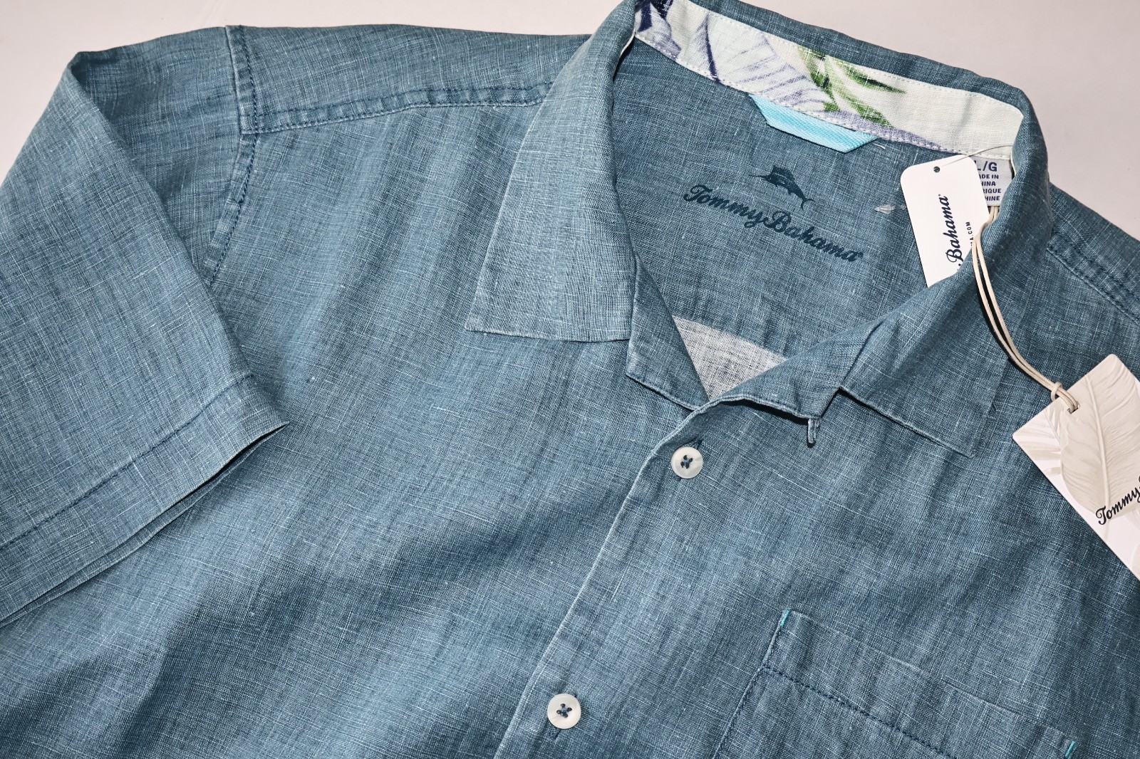 Tommy Bahama Camp Shirt Sea Glass Belle Blue Solid ST324636 SS New