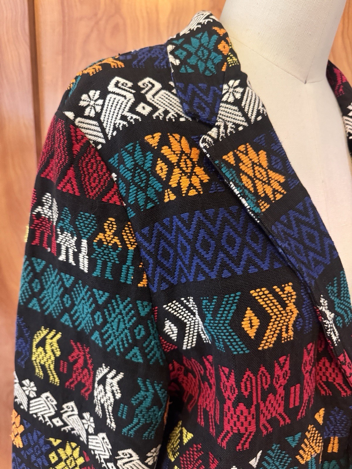 Vintage 70s Guatemalan Handwoven Jacket Men’s M Folk Art Chore Coat Maya Textile