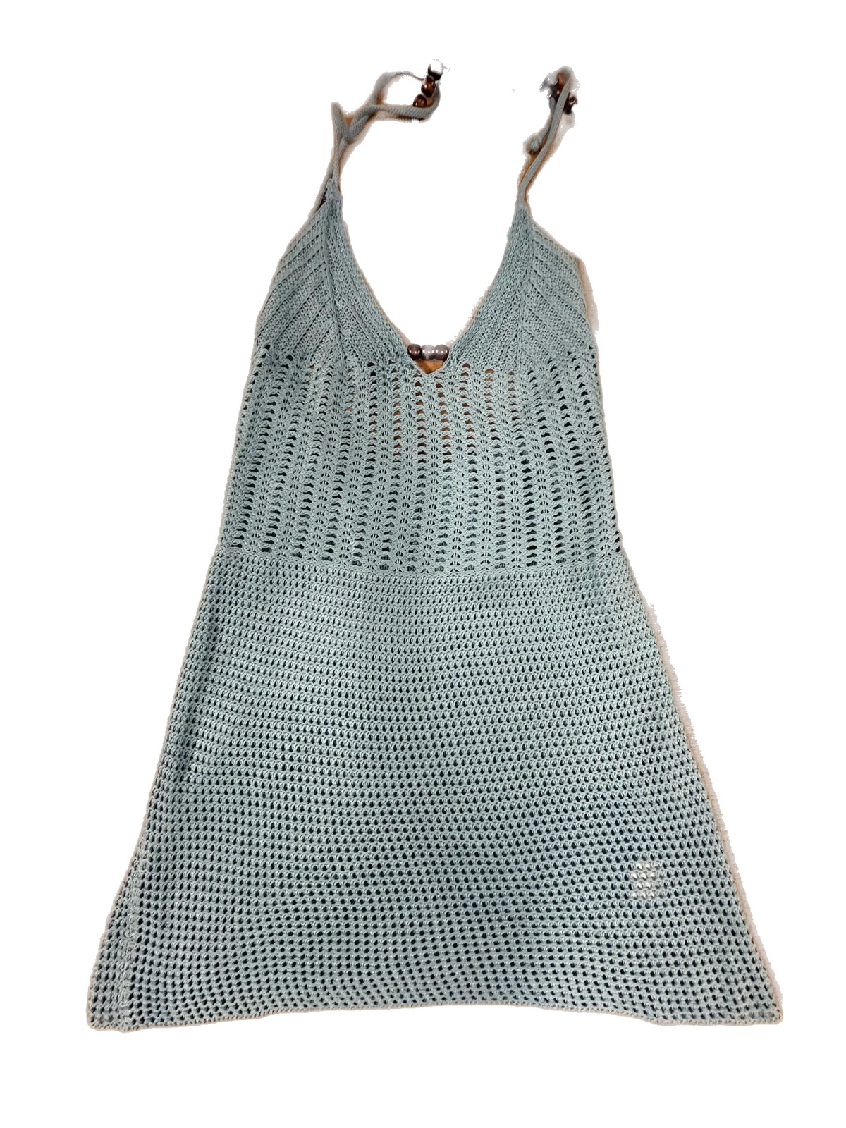 Womens Crochet Halter Top Size S Light Blue Boho Beaded Festival Swim Cover Up