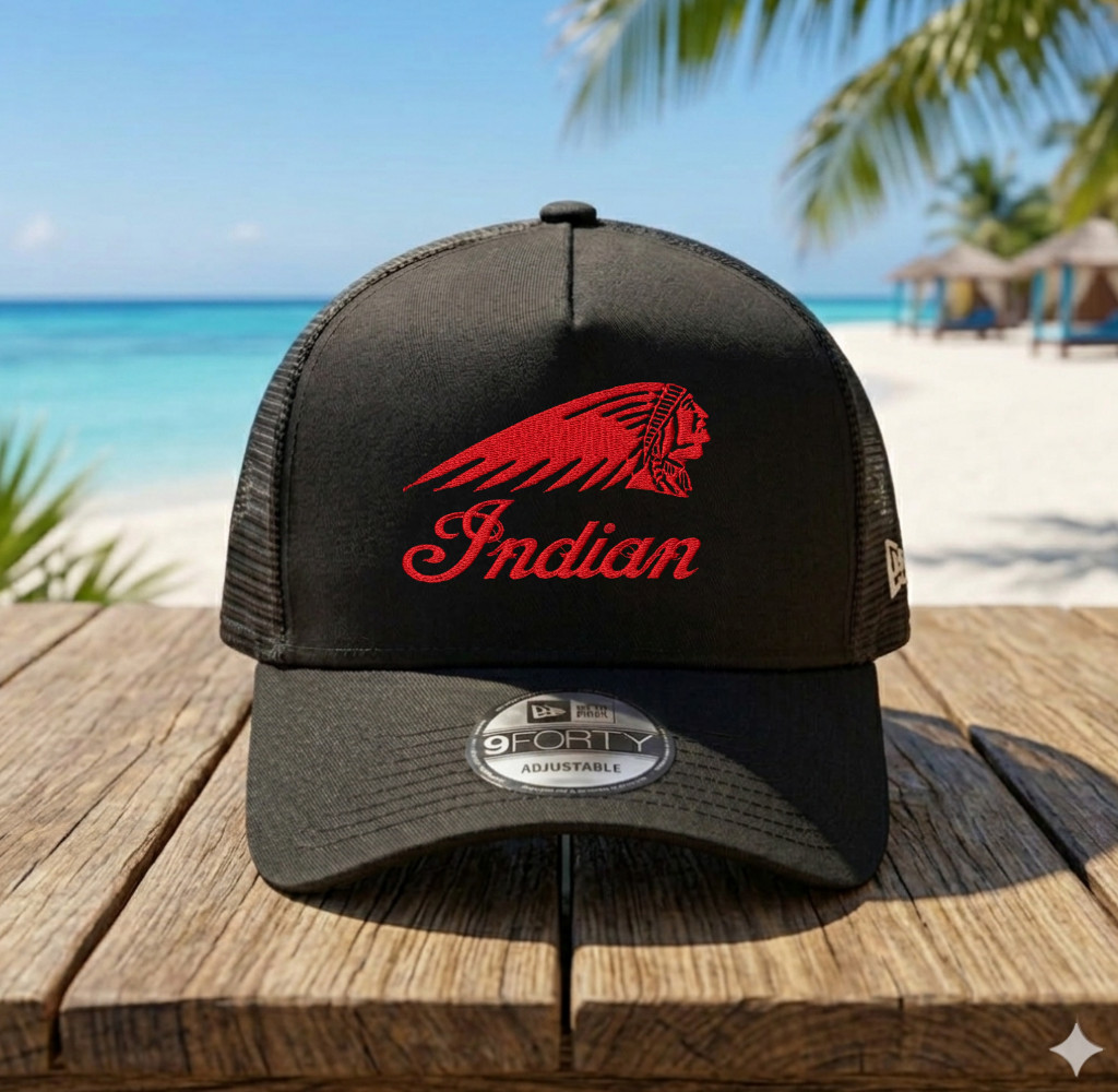 Indian Motorcycle Trucker Hat Embroidered Logo Mesh Snapback Biker Cap
