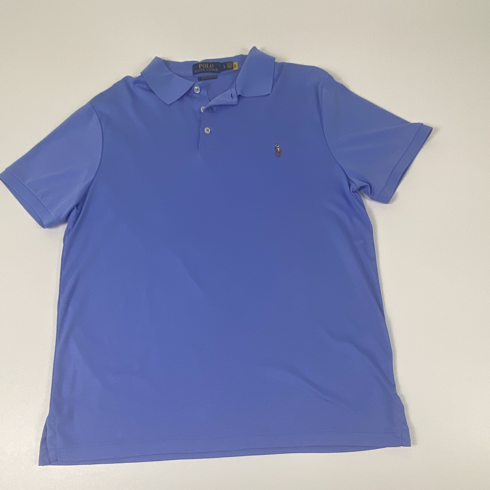 Polo Ralph Lauren Men’s L Blue Solid Cotton Custom Slim Fit Polo Emb Logo