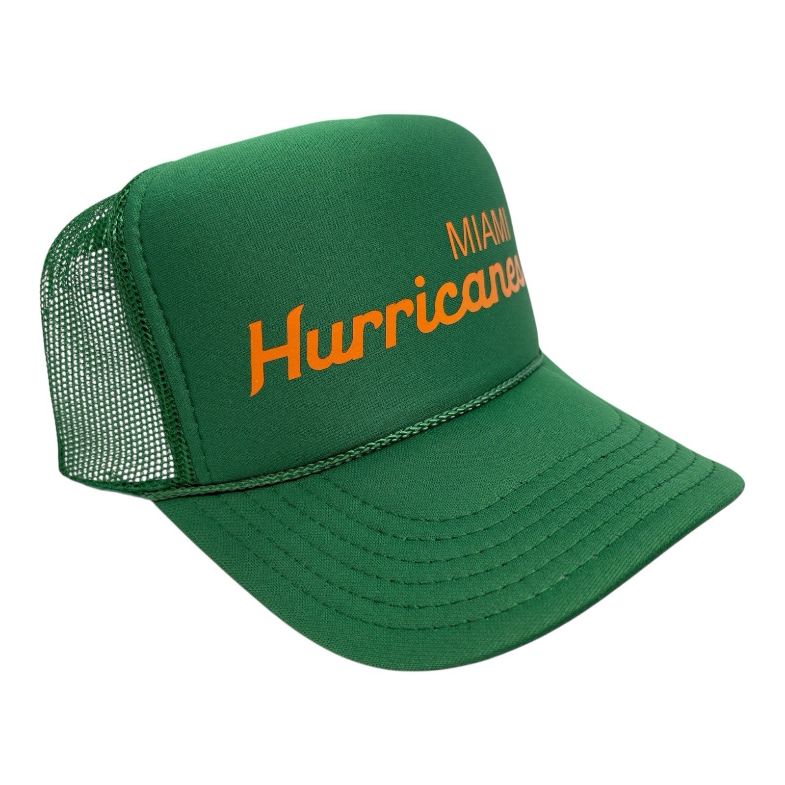 NEW MIAMI HURRICANES SPORTS SCRIPT GREEN HAT 5 PANEL HIGH CROWN TRUCKER MIA UM