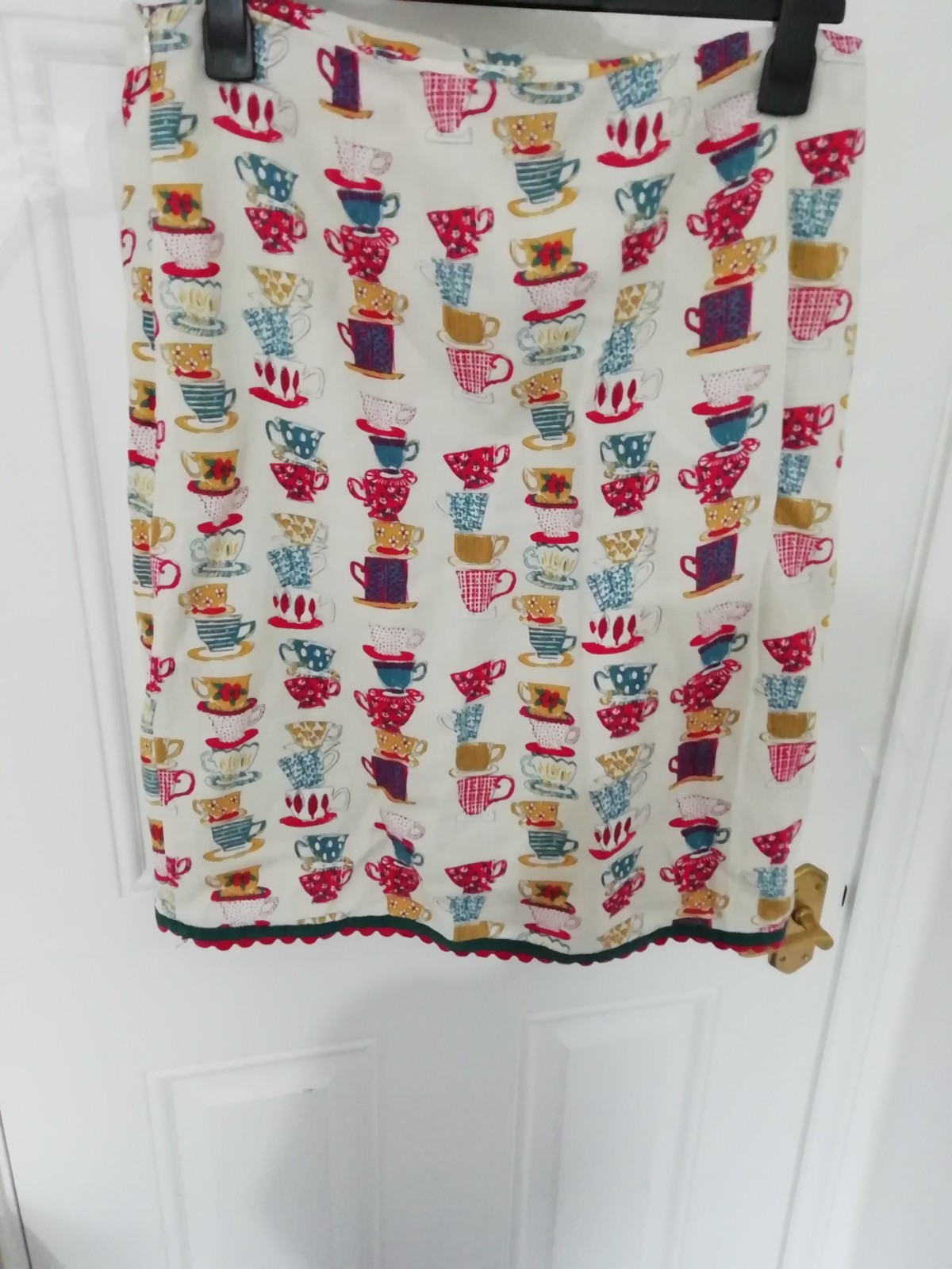 Mistral Size 12 Skirt Tea Cup Mug Saucer Print Beige Multi 100% Linen Mustard