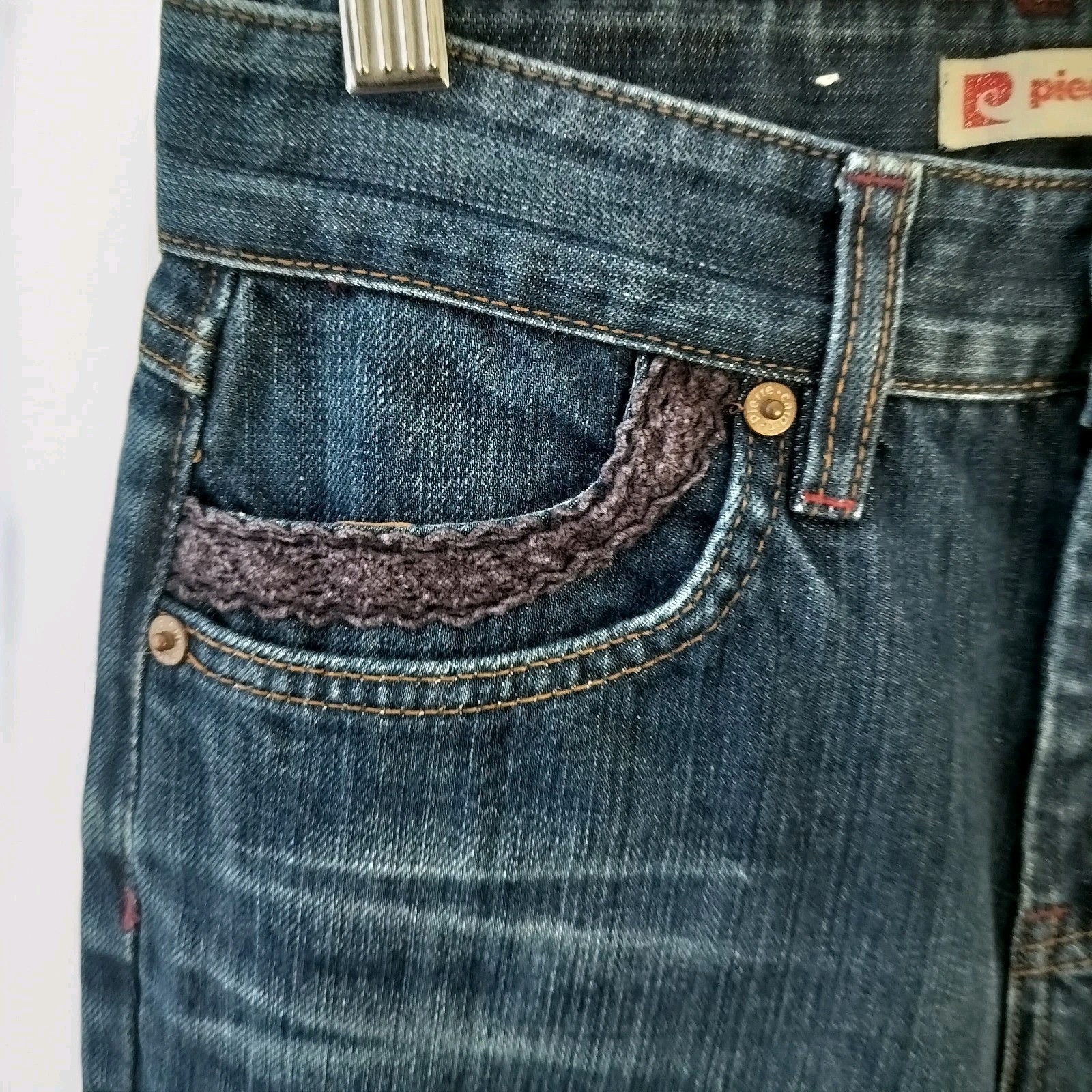 90s High Waisted Pierre Cardin Blue Denim Jeans With Unique Back Pockets Size 27