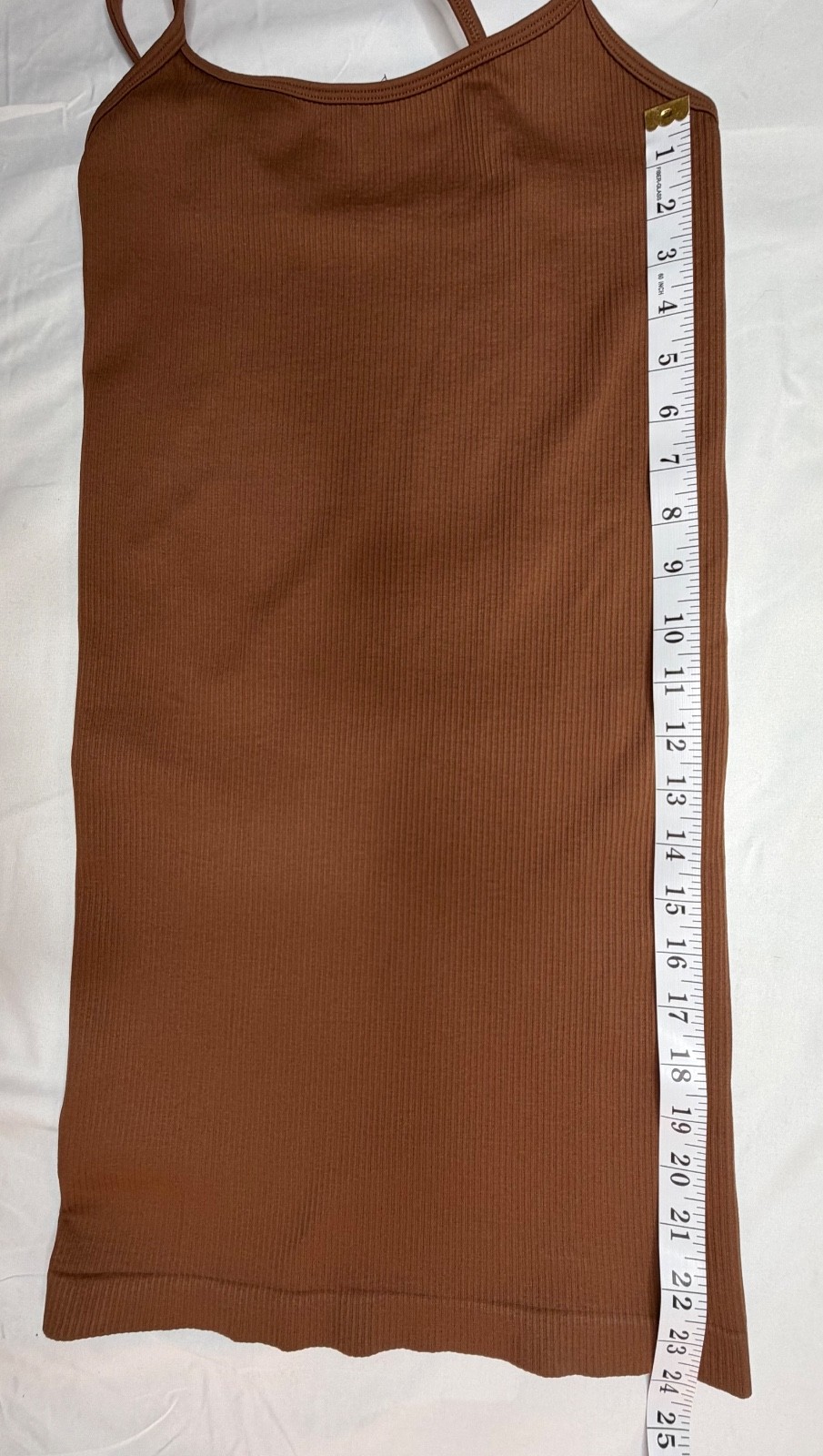 Brown Ribbed Seamless Bodycon Mini Dress Adjustable Strap Stretch Size S