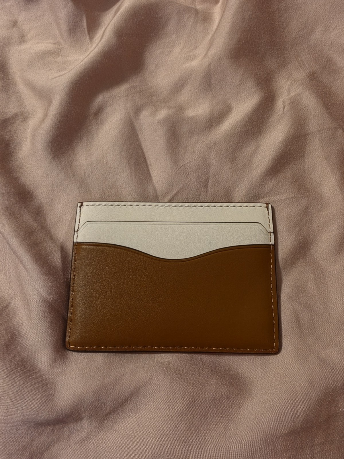 Tory Burch Emerson Slim Leather Card Case Colorblock Brown/White One Size