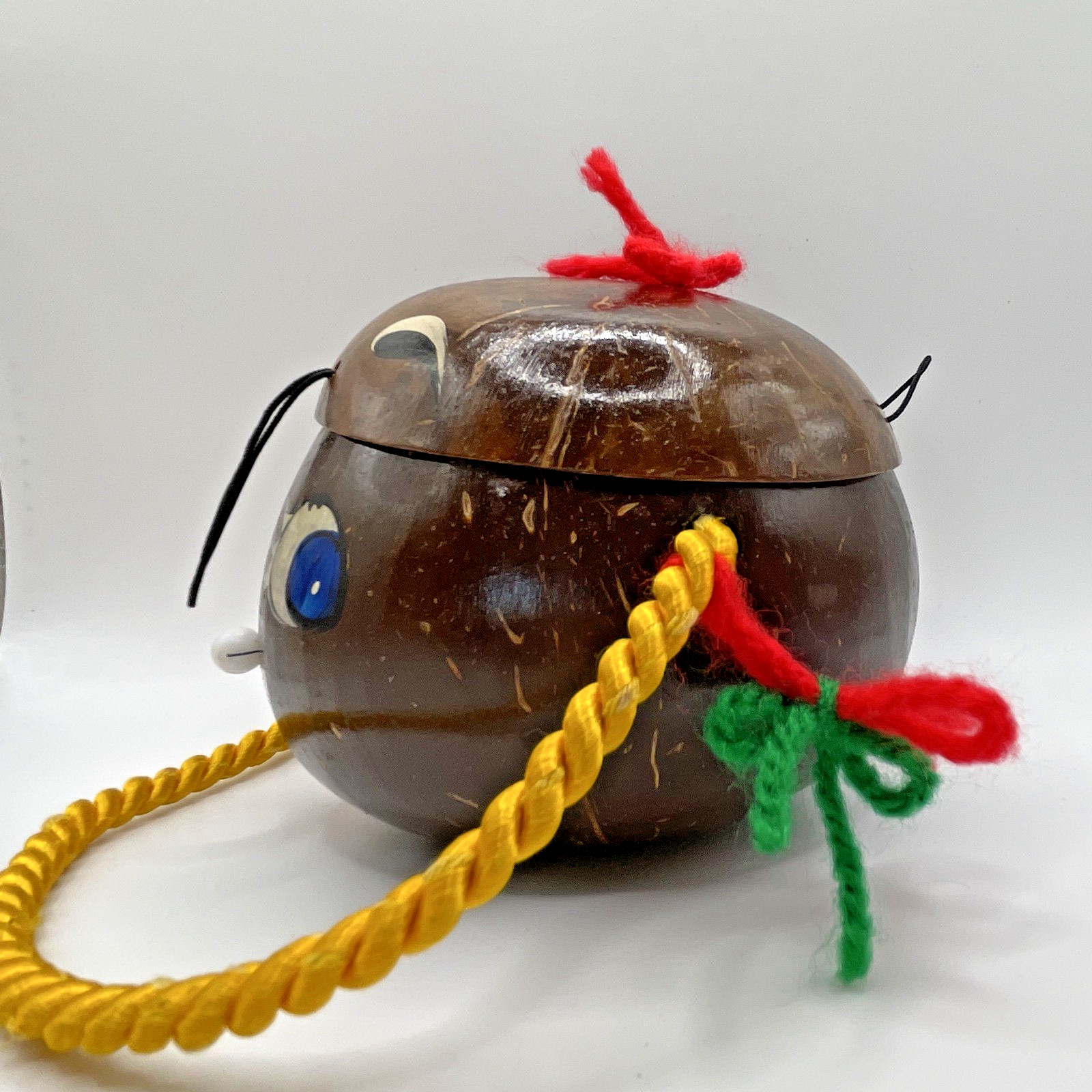 Vintage Hand Painted Coconut Shell Purse Novelty Souvenir w/ Cherries