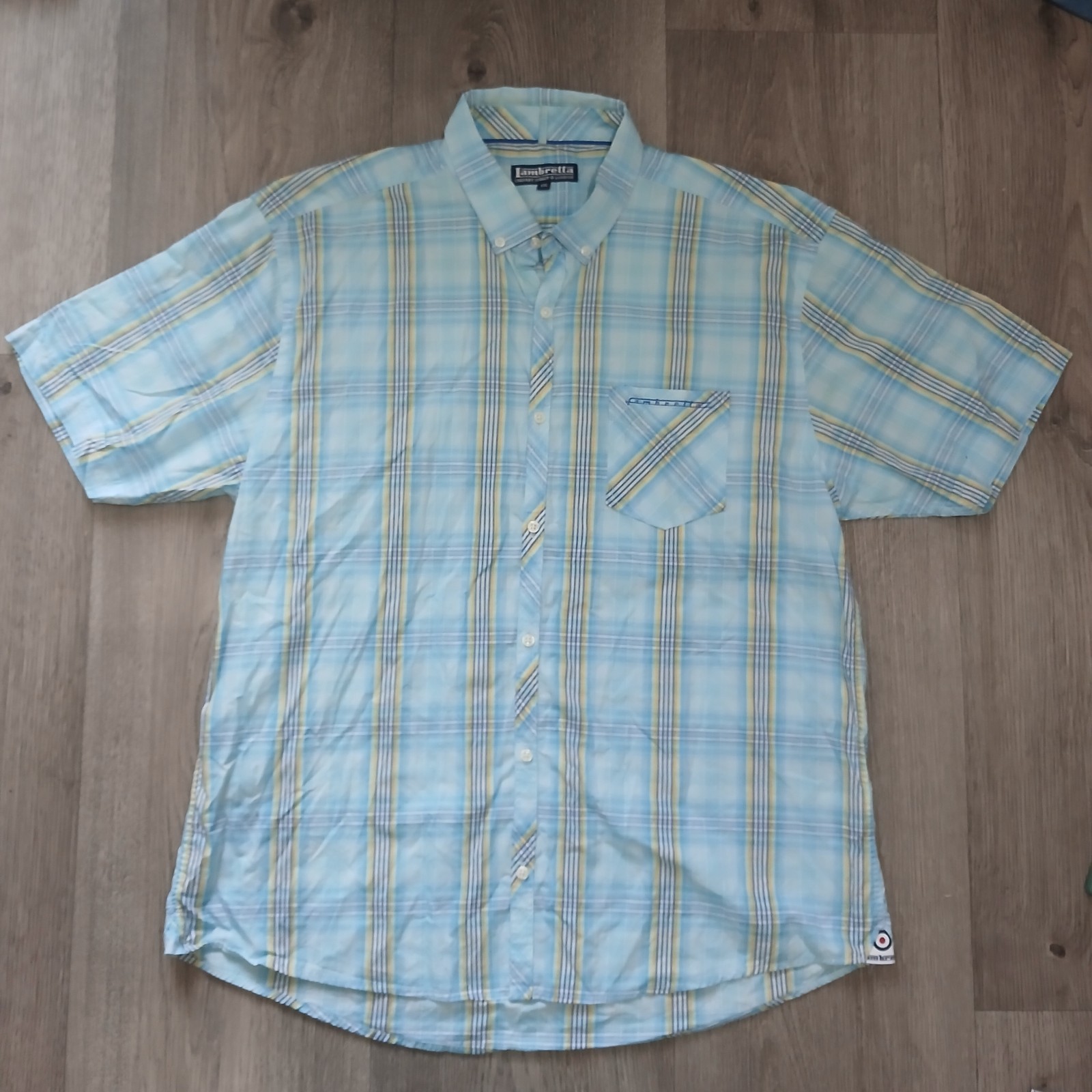 Lambretta Men’s XXL Short Sleeve Check Shirt Light Blue Yellow Mod Carnaby St.