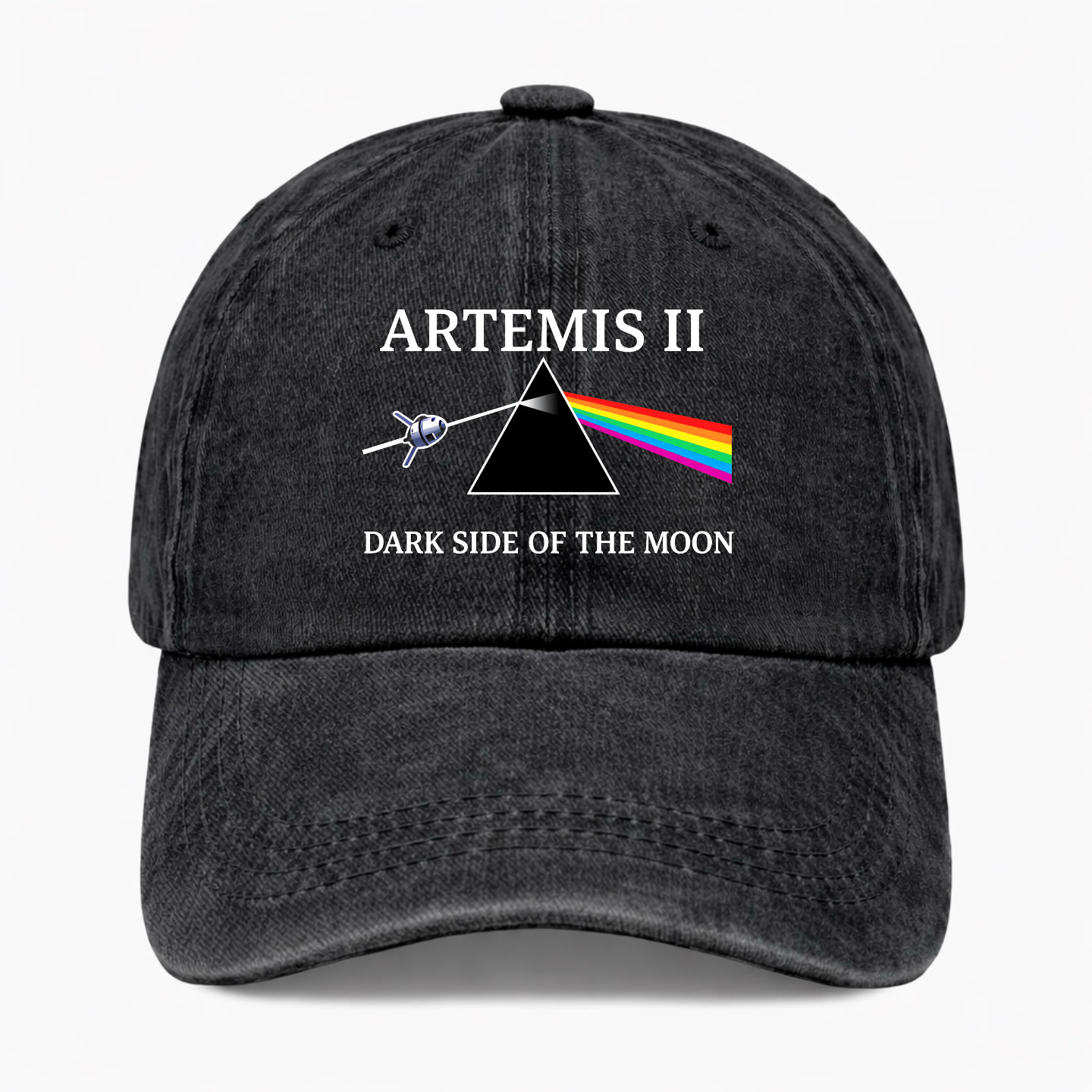 Artemis II Dark Side Moon Hat Space Prism Rainbow Funny Dad Baseball Cap Gift