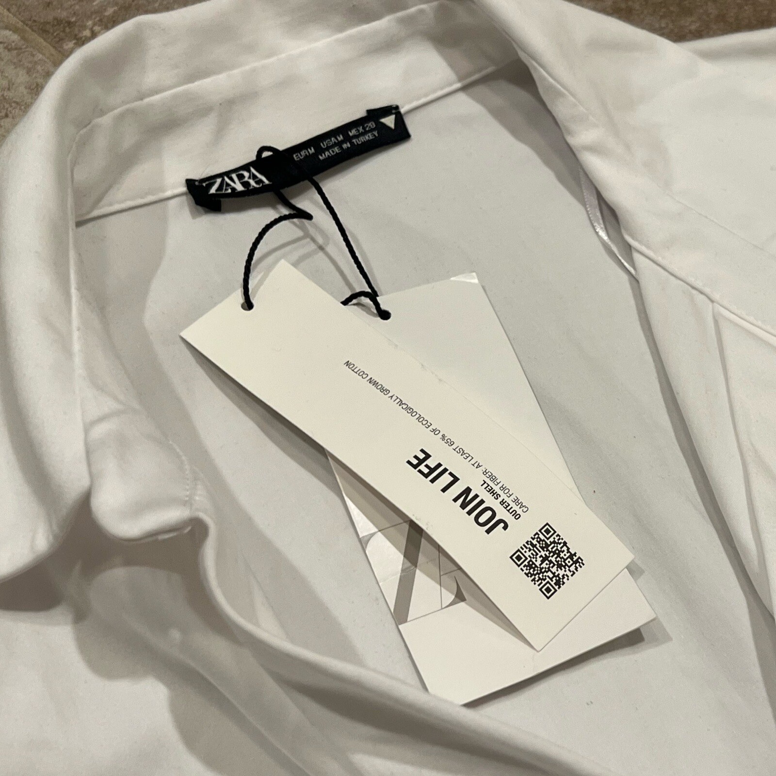 NWT Zara Structured Poplin Collared Long Sleeve Mini Shirt Dress White Medium
