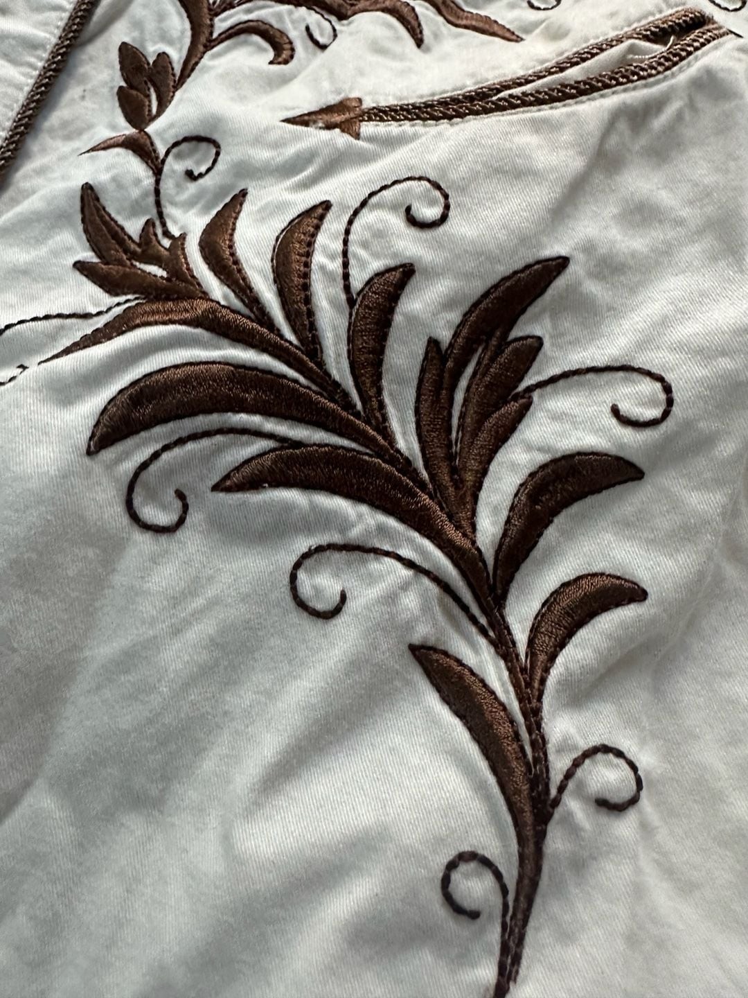 Panhandle Slim Men’s Western Shirt Long Sleeve Ivory with Brown Floral Embroider