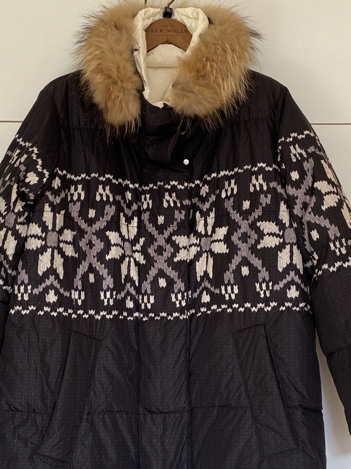 Weekend Max Mara L reversible Long Down Puffer Coat Hooded Fur Trim rare