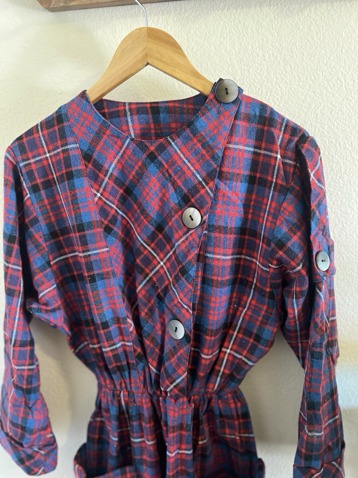 Vintage 1980s Mickaels Made in Paris France Tartan Plaid Mod Jumpsuit Sm/Med