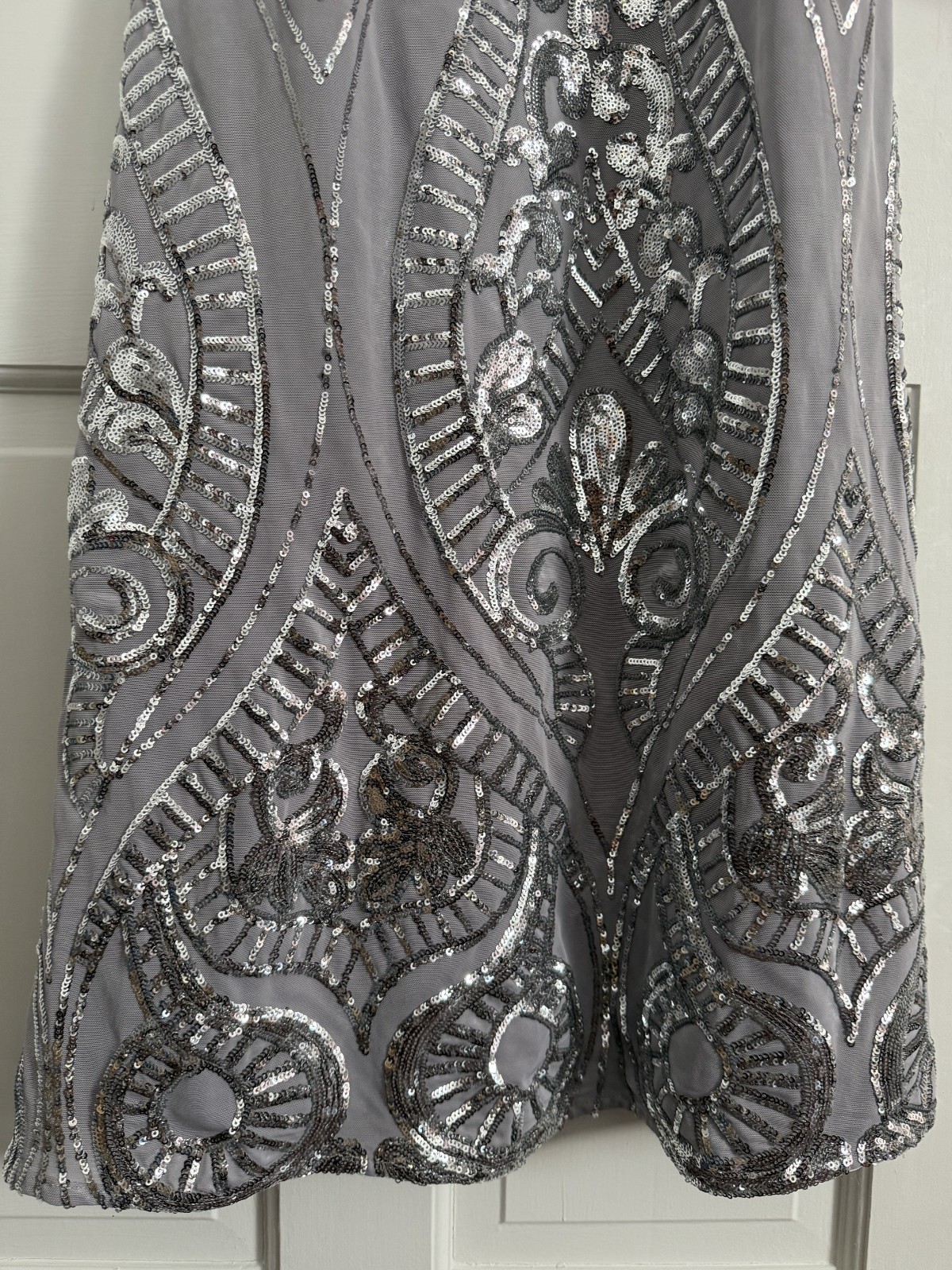 Brand New (NWT) Silver Sequin Formal Gown Floor Length Halter Neck, Size 8