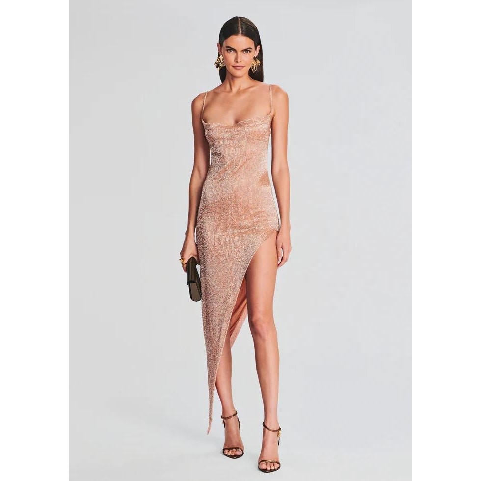 Retrofete x Maya Mashiah Topaz Dress Glass Beaded Dusty Peach MSRP $1995