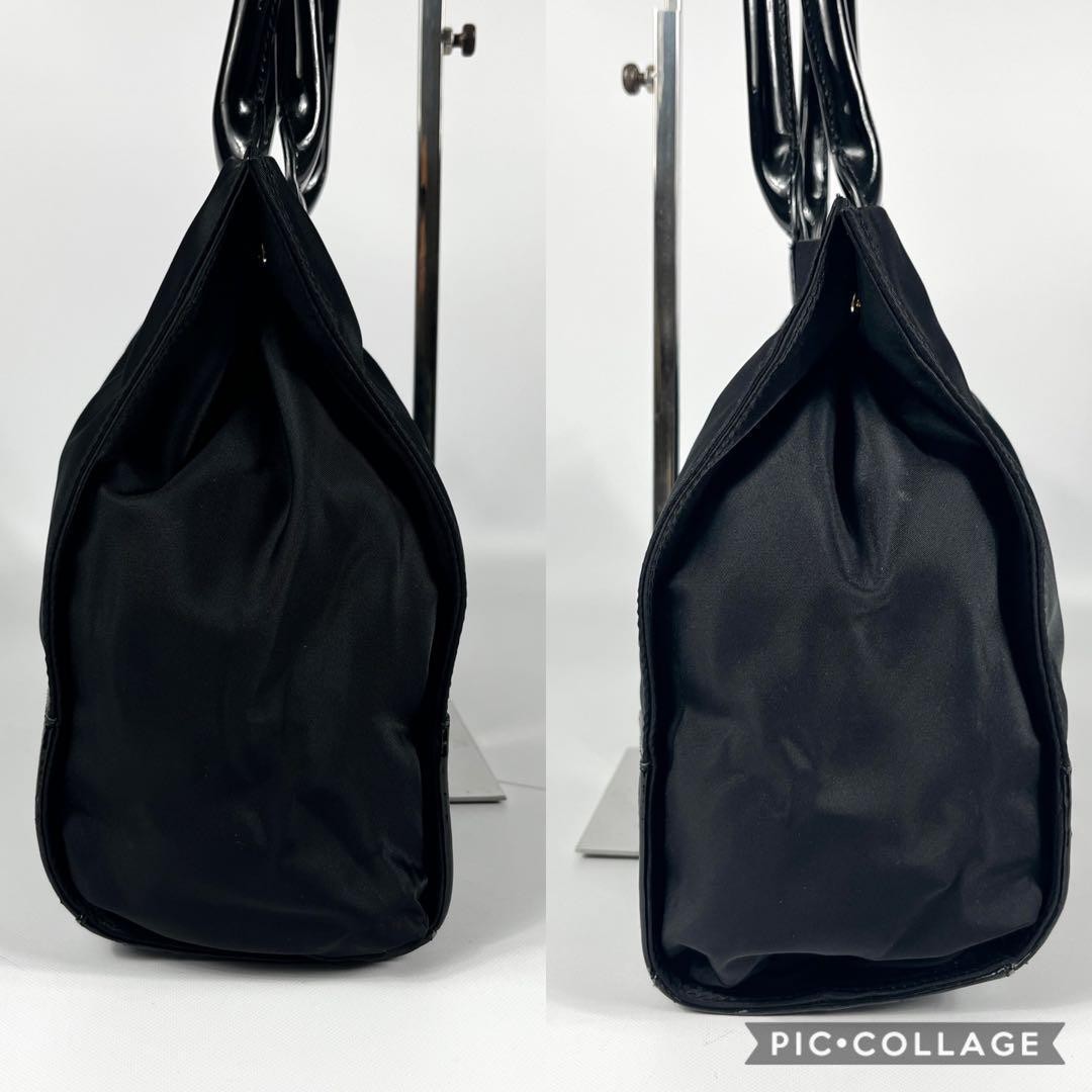 Tory Burch Ella A4 Compatible Tote Bag Nylon Patent Shoulder Black
