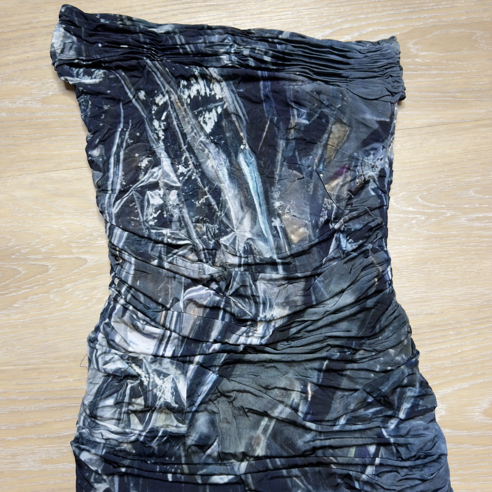 Helmut Lang Blue Gray Sleeveless Draped Open Back Bodycon Mini Dress size 2