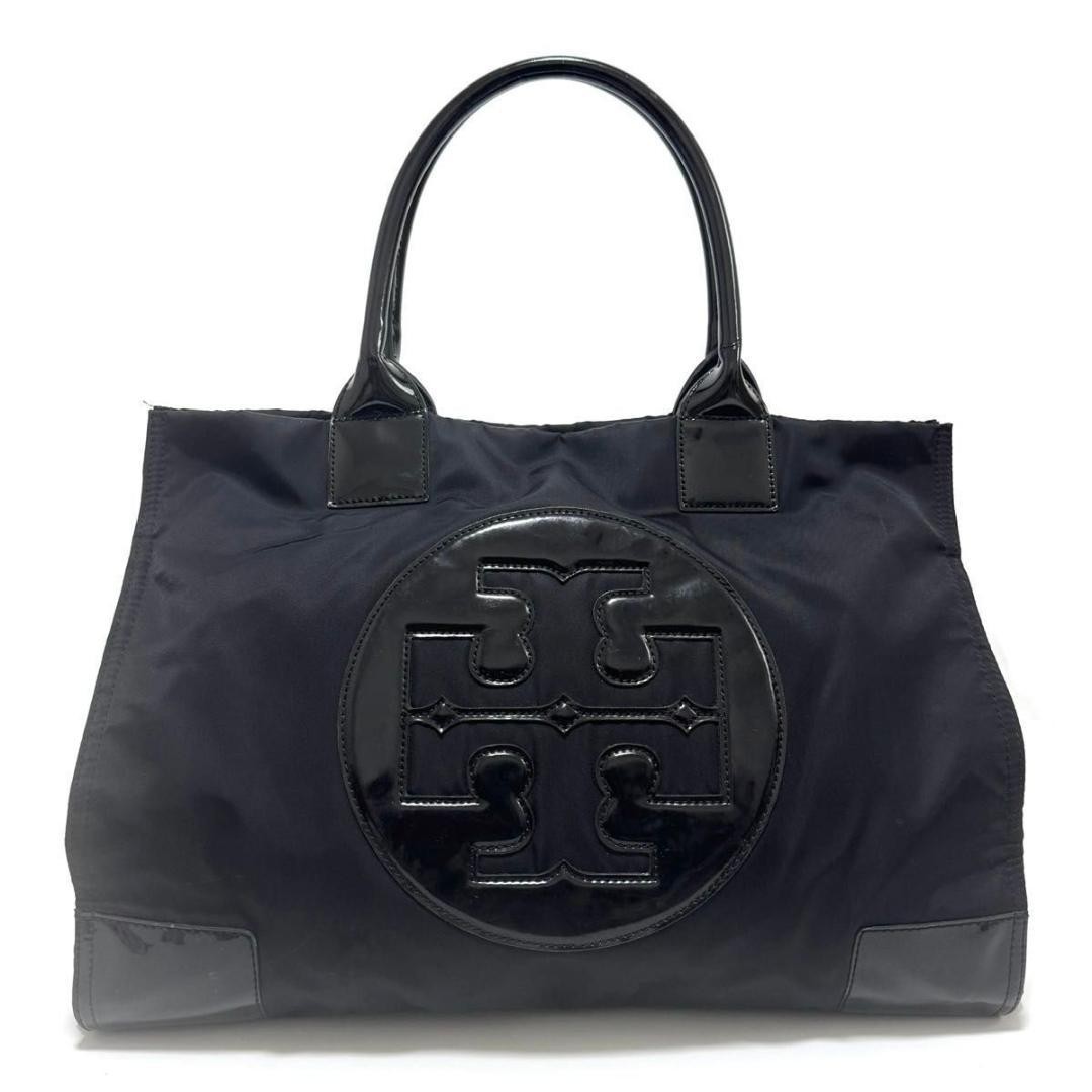 Tory Burch Ella Tote Bag Handbag Black Nylon Patent