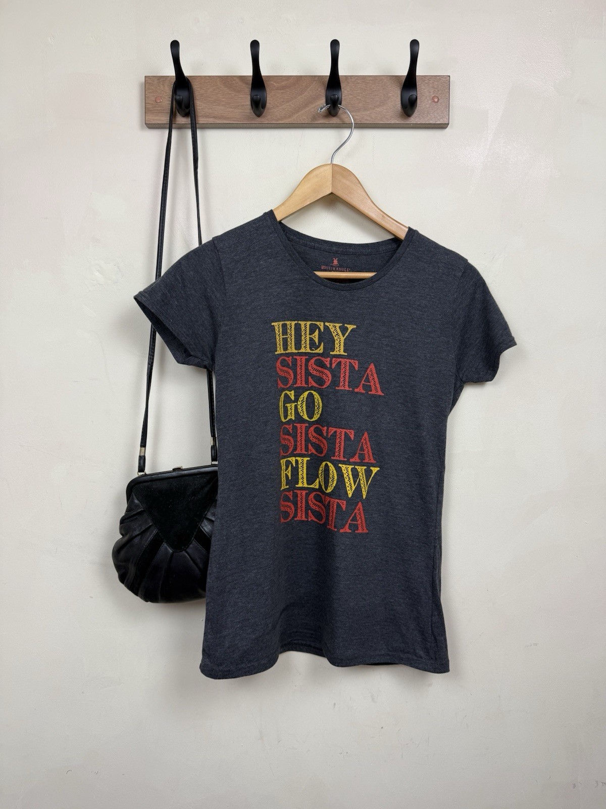 Moulin Rouge Paris T Shirt Grey Marl Womens M 10-12 Y2K Vibes Hey Sista Go Sista