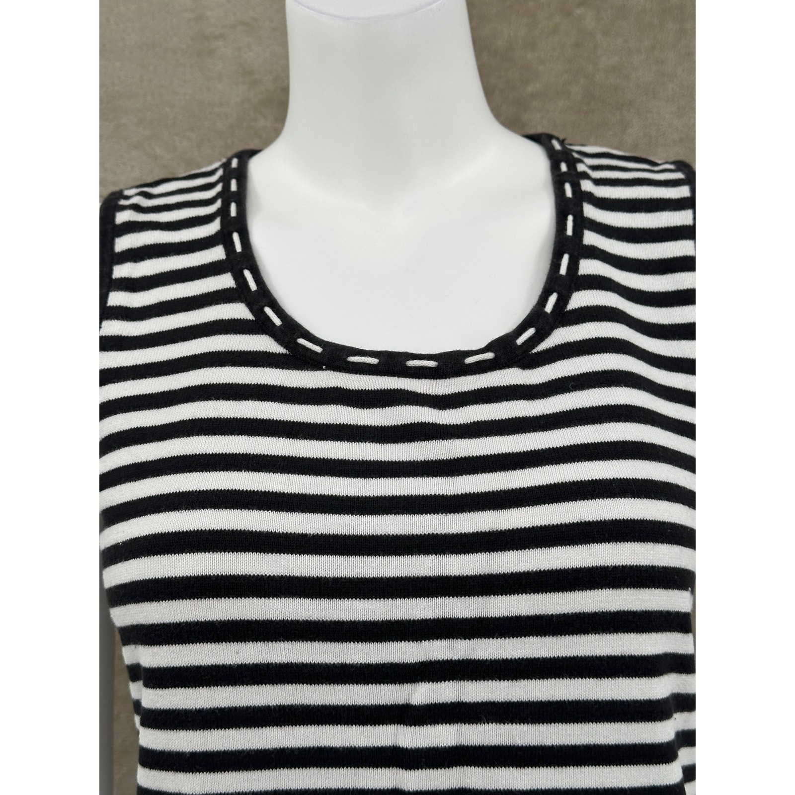 Christopher & Banks Top Womens Medium Black White Stripe Shell Knit Tank Office