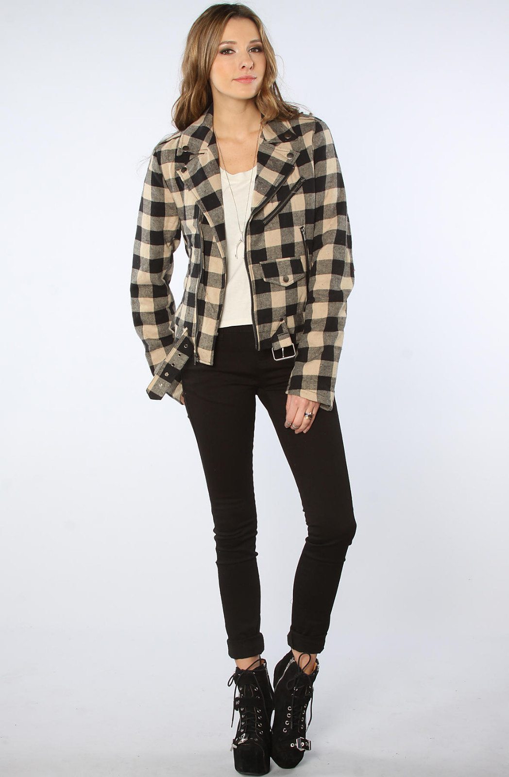 TRIPP UNISEX FLANNEL QUILTED MOTORCYCLE ROCK MOTO BIKER PUNK COAT JACKET FL7545M