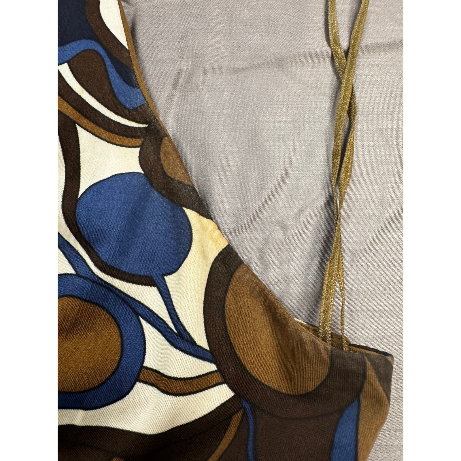 INC International Concepts Brown Blue Floral Halter Handkerchief Maxi Dress L