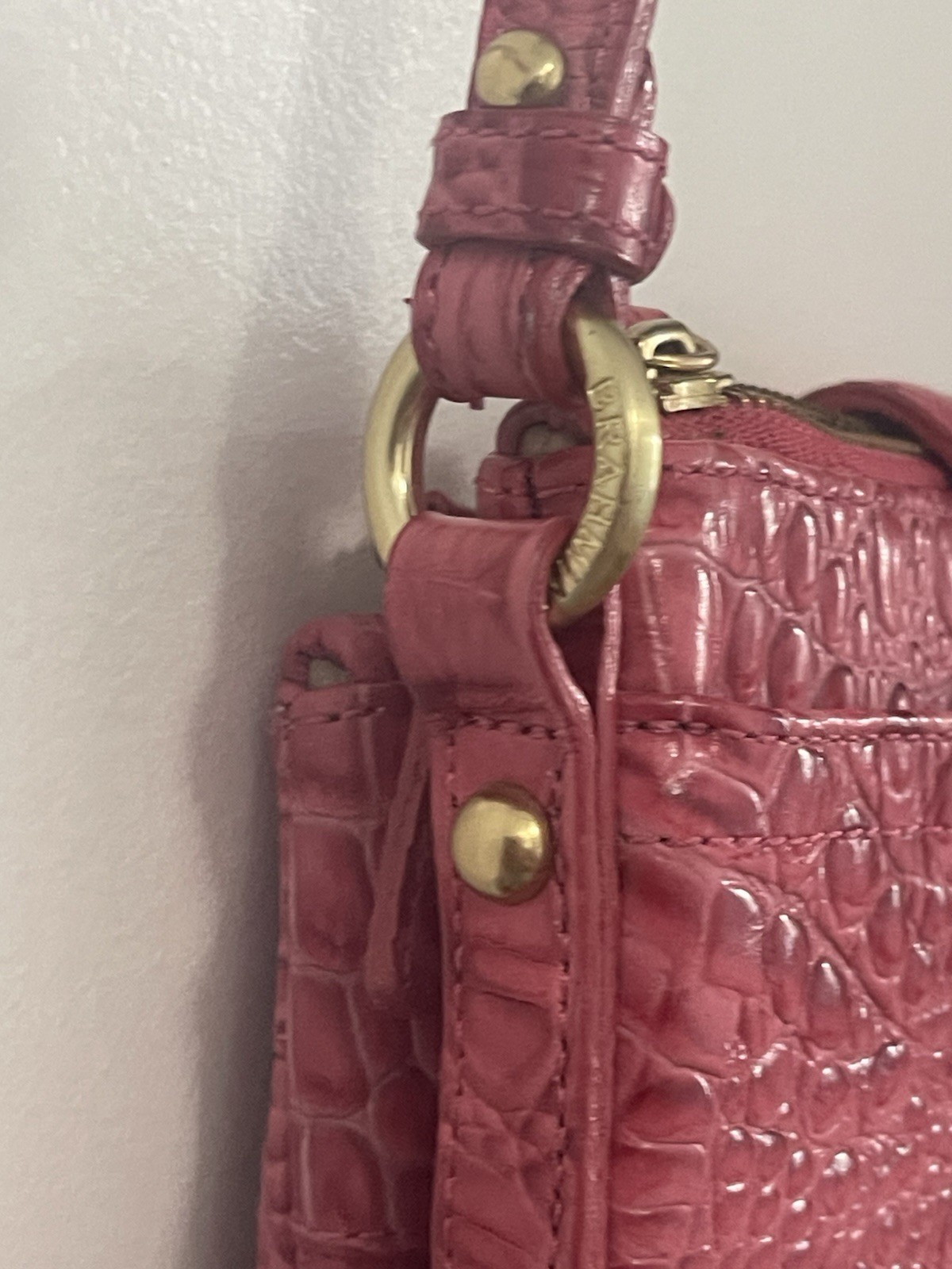 Gorgeous Brahmin Melbourne Mojito Croc Embossed Crossbody Pink Bag Multi Slots
