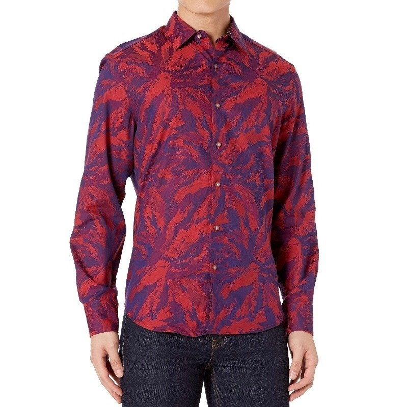 Robert Graham Mens Expressionist L/S Flip Cuff Raspberry Button Shirt Sz 3XL
