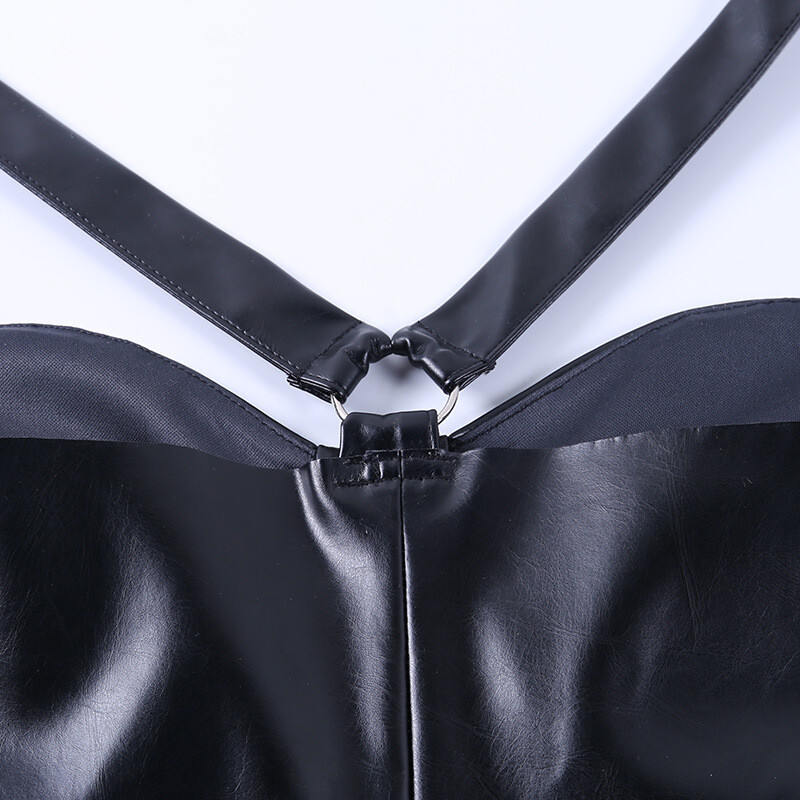 Sexy Women PU Leather Babydoll w/Gloves Mini Dress Lingerie Wet Club Wear Skirt