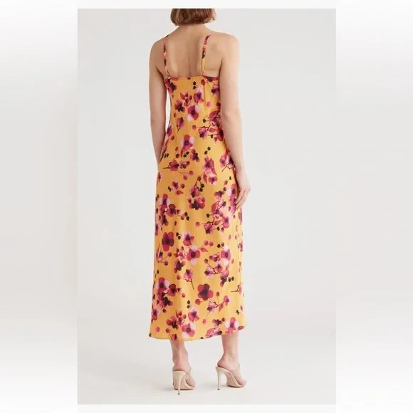 New, Hutch Anthropologie Liddy Multi Mustard Floral Slip Dress Size S #MD1384