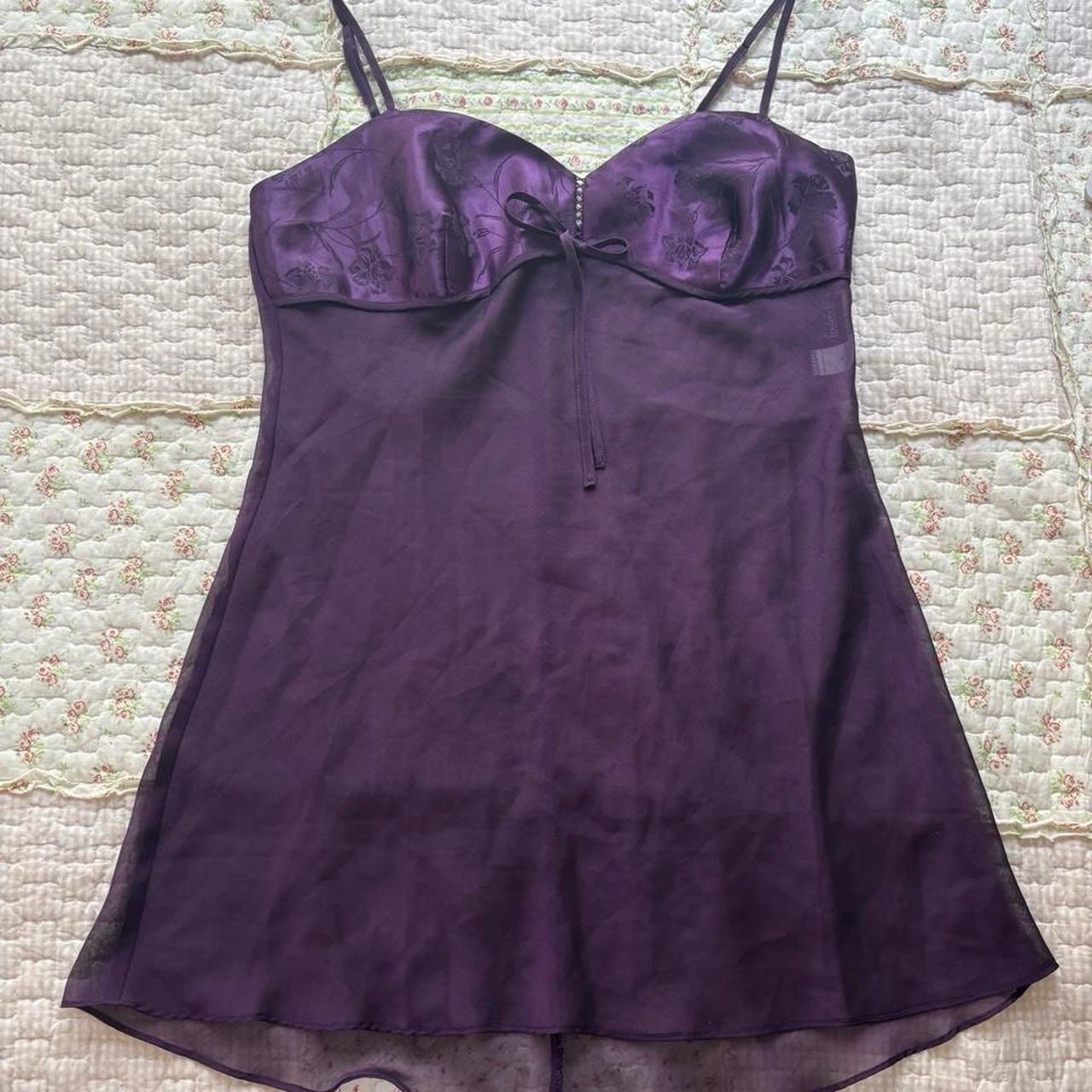 Frederick’s of Hollywood Women’s Purple Full Slip S Solid Bow Adjustable Straps