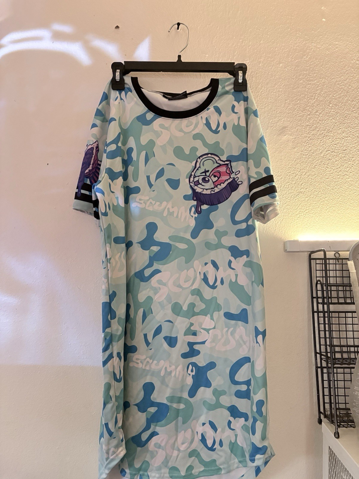 scummy bears Maternity M T-Shirt Dress Blue Camo Cartoon Graphic Crew Neck
