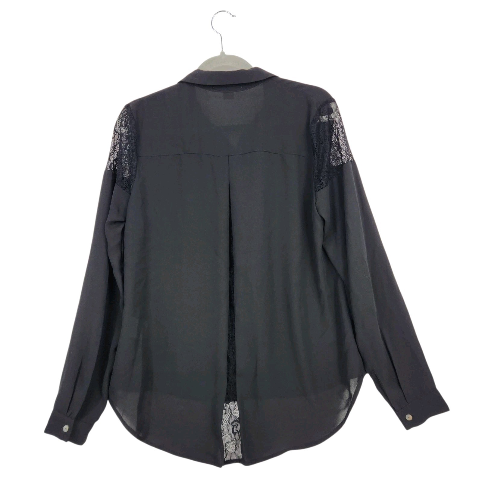 Liz Claiborne Button Up Blouse Medium Black Lace Accents Feminine Holiday Dressy