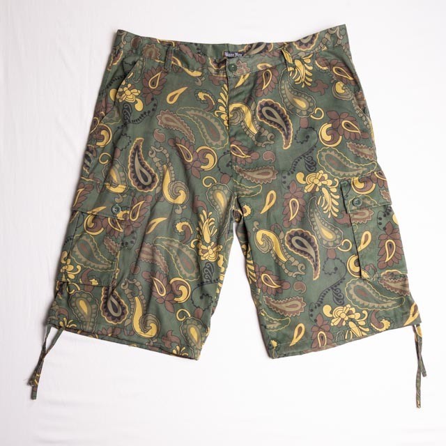 Bare Fox Green Paisley Cargo Shorts Mens Size 44 Big Tall All Over Print Hip Hop