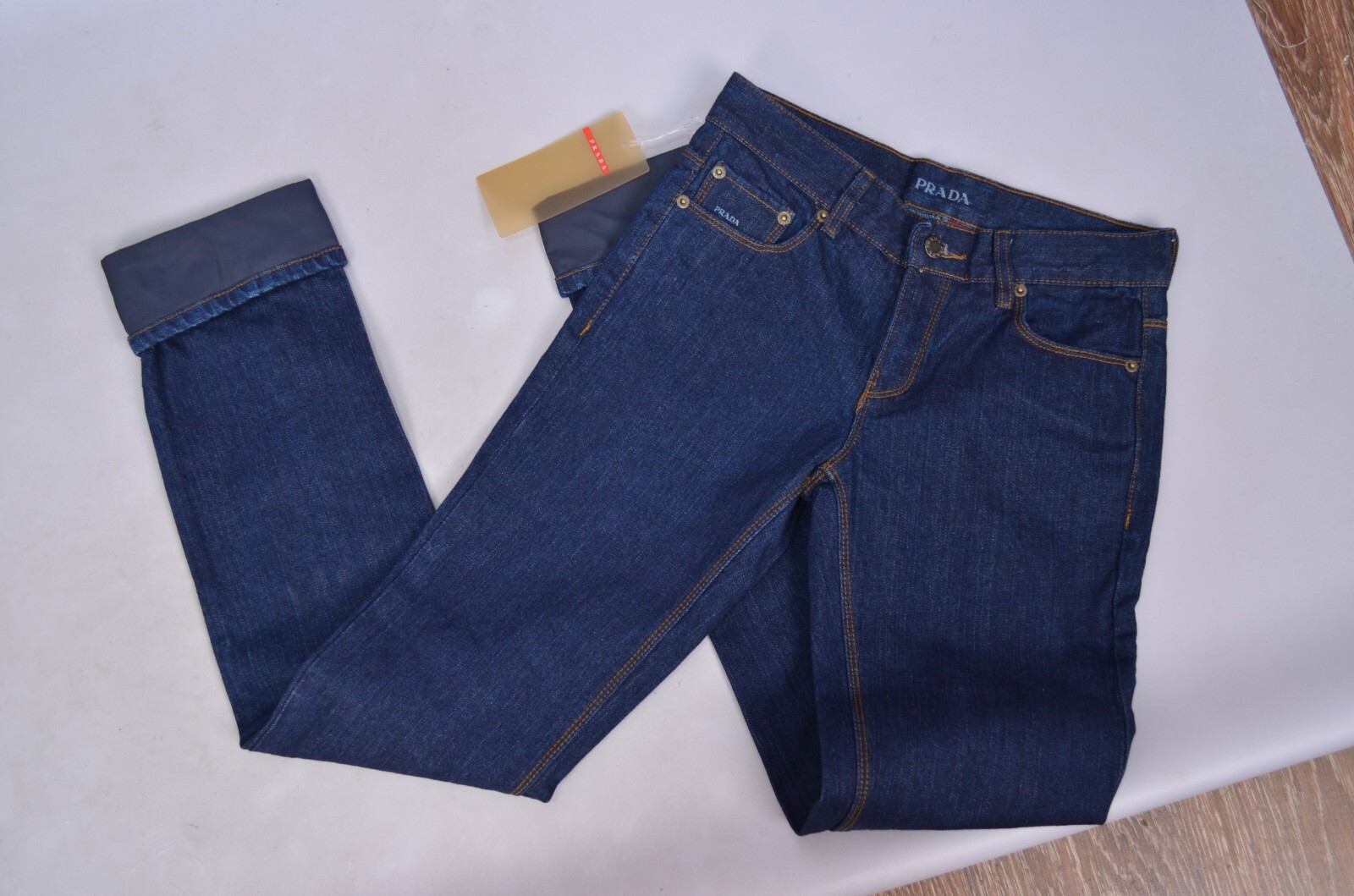 PRADA Denim Womens Jeans Logo Red Tab Nylon Details NWT Size IT 40, 42