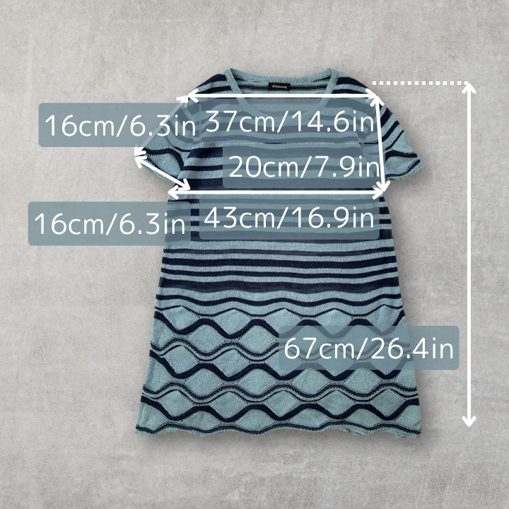 Washi Japanese Paper Blend Knit Tunic Sheer Striped Wave Top Made in Japan