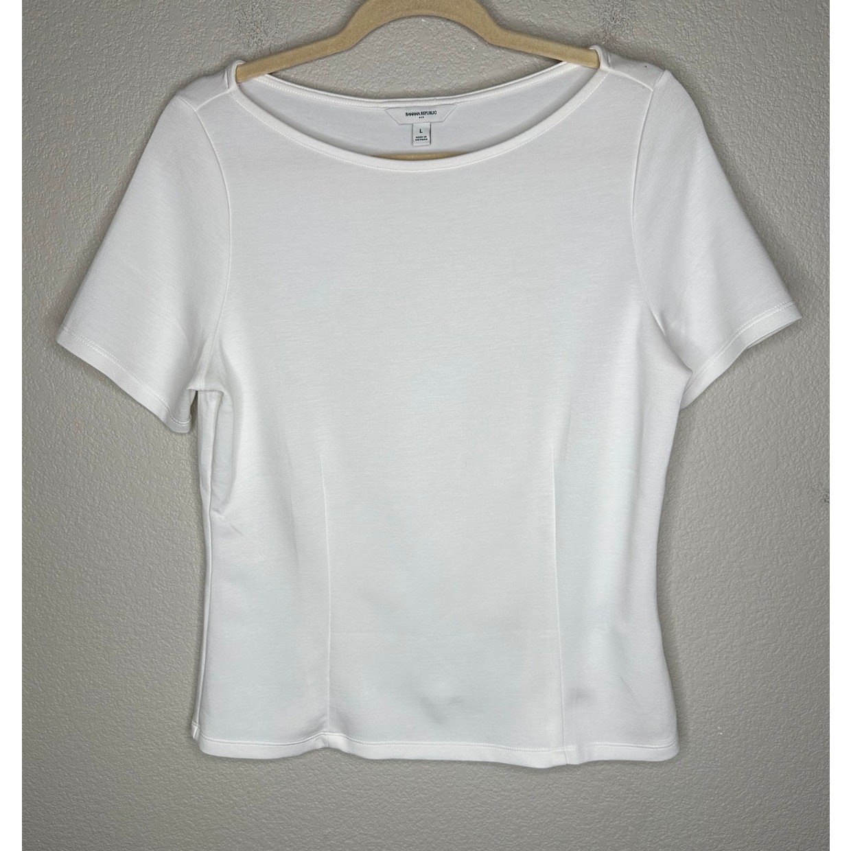 Banana Republic Scuba Blouse Womens L White Seamed Elbow Sleeve Boat Neck Top